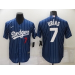 Men's Los Angeles Dodgers #7 Julio Urias Blue Pinstripe Stitched MLB Cool Base Nike Jersey