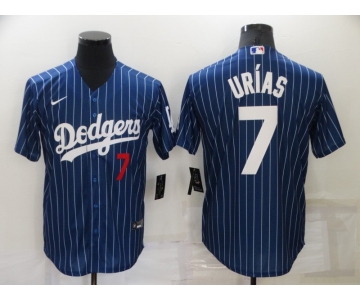 Men's Los Angeles Dodgers #7 Julio Urias Blue Pinstripe Stitched MLB Cool Base Nike Jersey