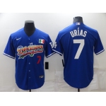 Men's Los Angeles Dodgers #7 Julio Urias Blue With Red Stitched MLB Cool Base Nike Fashion Jersey