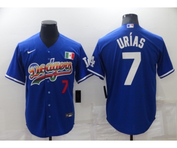 Men's Los Angeles Dodgers #7 Julio Urias Blue With Red Stitched MLB Cool Base Nike Fashion Jersey