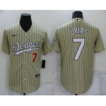 Men's Los Angeles Dodgers #7 Julio Urias Cream Pinstripe Stitched MLB Cool Base Nike Jersey