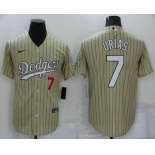Men's Los Angeles Dodgers #7 Julio Urias Cream Pinstripe Stitched MLB Cool Base Nike Jersey