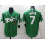 Men's Los Angeles Dodgers #7 Julio Urias Green St Patrick's Day 2021 Mexican Heritage Stitched Baseball Jersey