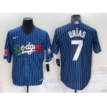 Men's Los Angeles Dodgers #7 Julio Urias Navy Blue Pinstripe 2020 World Series Cool Base Nike Jersey