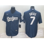 Men's Los Angeles Dodgers #7 Julio Urias Navy Blue Pinstripe Stitched MLB Cool Base Nike Jersey