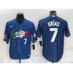 Men's Los Angeles Dodgers #7 Julio Urias Number Navy Blue Pinstripe 2020 World Series Cool Base Nike Jersey