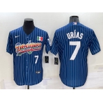 Men's Los Angeles Dodgers #7 Julio Urias Number Rainbow Navy Blue Pinstripe Mexico Cool Base Nike Jersey