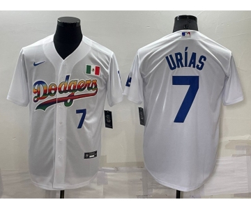 Men's Los Angeles Dodgers #7 Julio Urias Rainbow Blue White Mexico Cool Base Nike Jersey