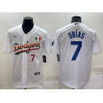 Men's Los Angeles Dodgers #7 Julio Urias Rainbow Number White Mexico Cool Base Nike Jersey