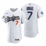 Men's Los Angeles Dodgers #7 Julio Urias White Gold Championship Flex Base Sttiched MLB Jersey