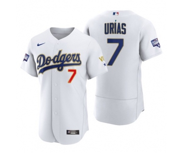 Men's Los Angeles Dodgers #7 Julio Urias White Gold Championship Flex Base Sttiched MLB Jersey