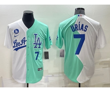 Men's Los Angeles Dodgers #7 Julio Urias White Green Number 2022 Celebrity Softball Game Cool Base Jersey1