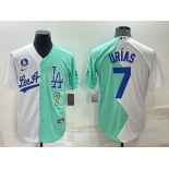 Men's Los Angeles Dodgers #7 Julio Urias White Green Number 2022 Celebrity Softball Game Cool Base Jersey
