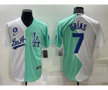 Men's Los Angeles Dodgers #7 Julio Urias White Green Two Tone 2022 Celebrity Softball Game Cool Base Jersey