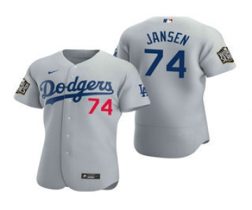 Men's Los Angeles Dodgers #74 Kenley Jansen Gray 2020 World Series Authentic Flex Nike Jersey
