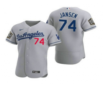 Men's Los Angeles Dodgers #74 Kenley Jansen Gray 2020 World Series Authentic Road Flex Nike Jersey