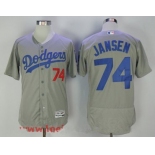 Men's Los Angeles Dodgers #74 Kenley Jansen Gray Stitched MLB Majestic Flex Base Jersey