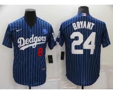 Men's Los Angeles Dodgers #8 #24 Kobe Bryant Blue Pinstripe Stitched MLB Cool Base Nike Jersey