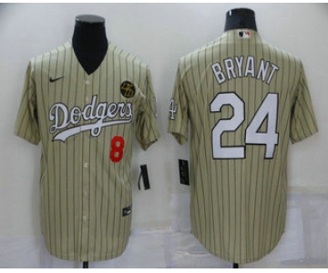 Men's Los Angeles Dodgers #8 #24 Kobe Bryant Cream Pinstripe Stitched MLB Cool Base Nike Jersey