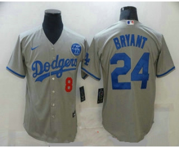 Men's Los Angeles Dodgers #8 #24 Kobe Bryant Grey KB Patch Stitched MLB Cool Base Nike Jersey