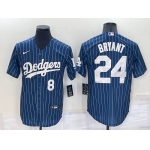 Men's Los Angeles Dodgers #8 #24 Kobe Bryant Number Navy Blue Pinstripe Stitched MLB Cool Base Nike Jersey