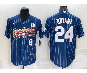 Mens Los Angeles Dodgers #8 #24 Kobe Bryant Number Rainbow Blue Red Pinstripe Mexico Cool Base Nike Jersey