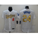 Men's Los Angeles Dodgers #8 #24 Kobe Bryant White Gold Sttiched Nike MLB Flex Base Jersey