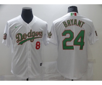 Men's Los Angeles Dodgers #8 #24 Kobe Bryant White Green Mexico 2020 World Series Stitched MLB Jersey