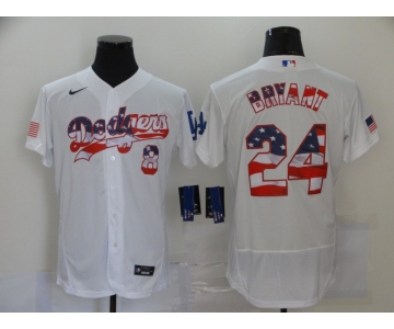 Men's Los Angeles Dodgers #8 #24 Kobe Bryant White USA Flag Stitched MLB Flex Base Nike Jersey