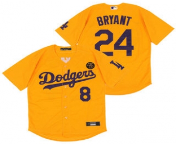 Men's Los Angeles Dodgers #8 #24 Kobe Bryant Yellow KB Patch Stitched MLB Cool Base Nike Jersey