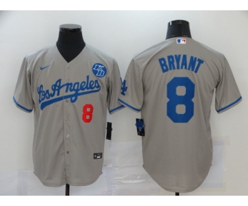 Men's Los Angeles Dodgers #8 Kobe Bryant Grey KB Patch Stitched MLB Cool Base Nike Jersey