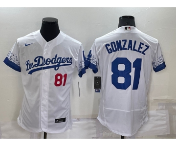 Men's Los Angeles Dodgers #81 Victor Gonzalez White 2021 City Connect Flex Base Stitched Jersey