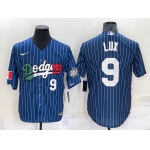 Men's Los Angeles Dodgers #9 Gavin Lux Number Navy Blue Pinstripe 2020 World Series Cool Base Nike Jersey