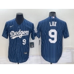 Men's Los Angeles Dodgers #9 Gavin Lux Number Navy Blue Pinstripe Stitched MLB Cool Base Nike Jersey