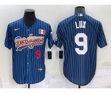 Men's Los Angeles Dodgers #9 Gavin Lux Number Rainbow Blue Red Pinstripe Mexico Cool Base Nike Jersey