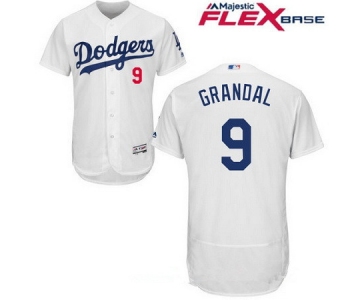 Men's Los Angeles Dodgers #9 Yasmani Grandal White Home Stitched MLB Majestic Flex Base Jersey