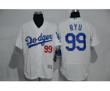 Men's Los Angeles Dodgers #99 Hyun-Jin Ryu White Home 2016 Flexbase Majestic Baseball Jersey