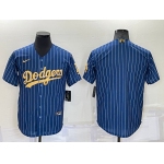 Men's Los Angeles Dodgers Blank Navy Blue Gold Pinstripe Stitched MLB Cool Base Nike Jersey