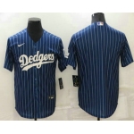 Men's Los Angeles Dodgers Blank Navy Blue Pinstripe Stitched MLB Cool Base Nike Jersey