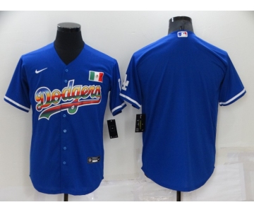 Men's Los Angeles Dodgers Blank Rainbow Blue Mexico Cool Base Nike Jersey