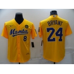 Men's Los Angeles Dodgers Front #8 Back #24 Kobe Bryant 'Mamba' Yellow Cool Base Stitched Jersey