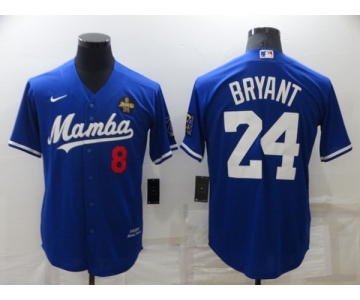 Men's Los Angeles Dodgers Front #8 Back #24 Kobe Bryant Royal 'Mamba' Throwback With KB Patch Cool Base Stitched Jersey