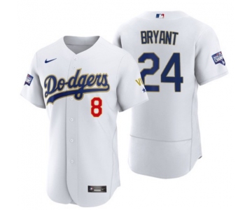 Men's Los Angeles Dodgers Front #8 Back #24 Kobe Bryant White Gold Championship Sttiched MLB Jersey