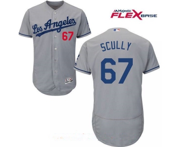 Men's Los Angeles Dodgers Sportscaster #67 Vin Scully Retired Gray Road Stitched MLB Majestic Flex Base Jersey