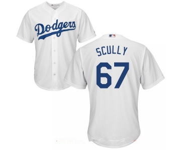 Men's Los Angeles Dodgers Sportscaster #67 Vin Scully Retired White Home Stitched MLB Majestic Cool Base Jersey