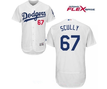 Men's Los Angeles Dodgers Sportscaster #67 Vin Scully Retired White Home Stitched MLB Majestic Flex Base Jersey