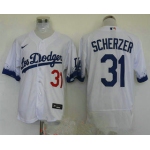 men's los angeles dodgers #31 max scherzer white 2021 city connect flex base stitched jersey