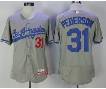 Men's Los Angeles Dodgers #31 Joc Pederson Gray Road Stitched MLB Majestic Flex Base Jersey