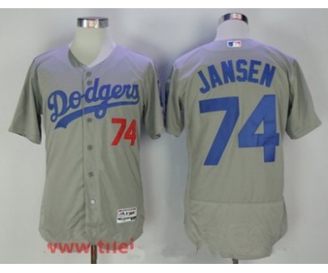 Men's Los Angeles Dodgers #74 Kenley Jansen Gray Stitched MLB Majestic Flex Base Jersey