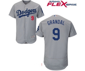 Men's Los Angeles Dodgers #9 Yasmani Grandal Gray Alternate Stitched MLB Majestic Flex Base Jersey